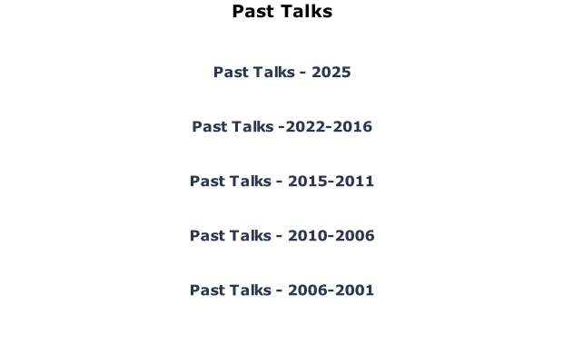 Past Talks  Past Talks - 2025  Past Talks -2022-2016  Past Talks - 2015-2011  Past Talks - 2010-2006  Past Talks - 2006-2001